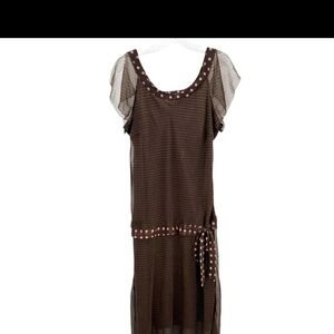 Chic Brown Midi Sheath Dress with Flutter Cap Sleeves